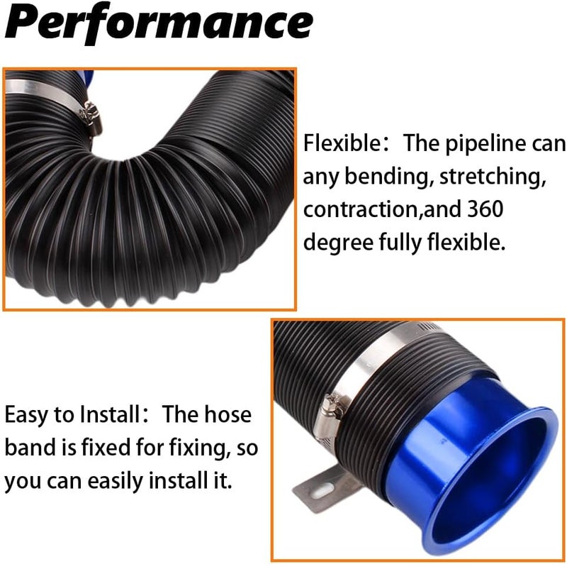 BARTOO 3" Turbine Intake Pipe, Cold Air Intake Pipe 76MM Adjustable Flexible Hose Tube Car Cold Air Turbo Intake Inlet Pipe Universal Cold Air Intake Filter, Blue - Image 3